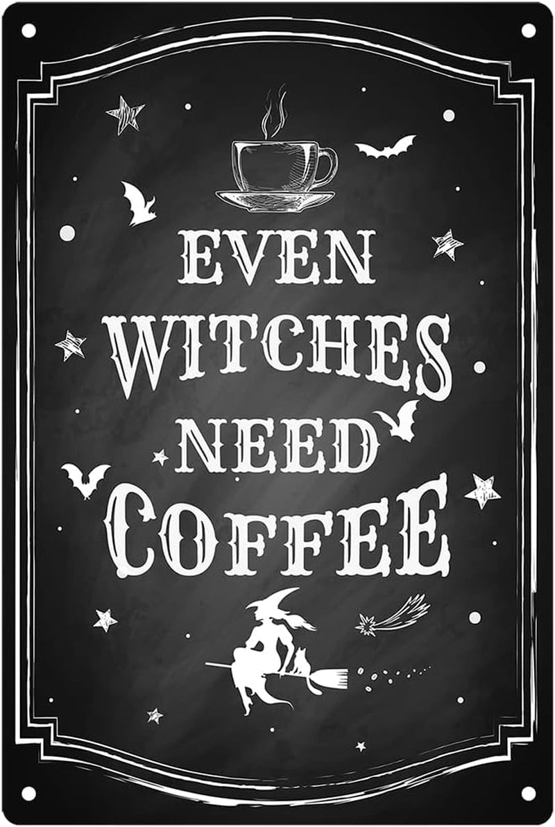 Black Witch Kitchen Sign, Vintage Halloween Decor, Gothic Wall Art, 11.75 X 7.8 Inches