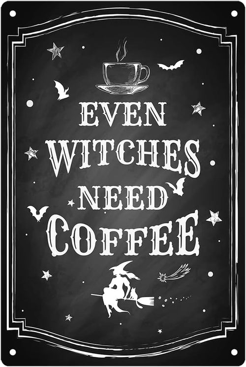 Black Witch Kitchen Sign, Vintage Halloween Decor, Gothic Wall Art, 11.75 X 7.8 Inches