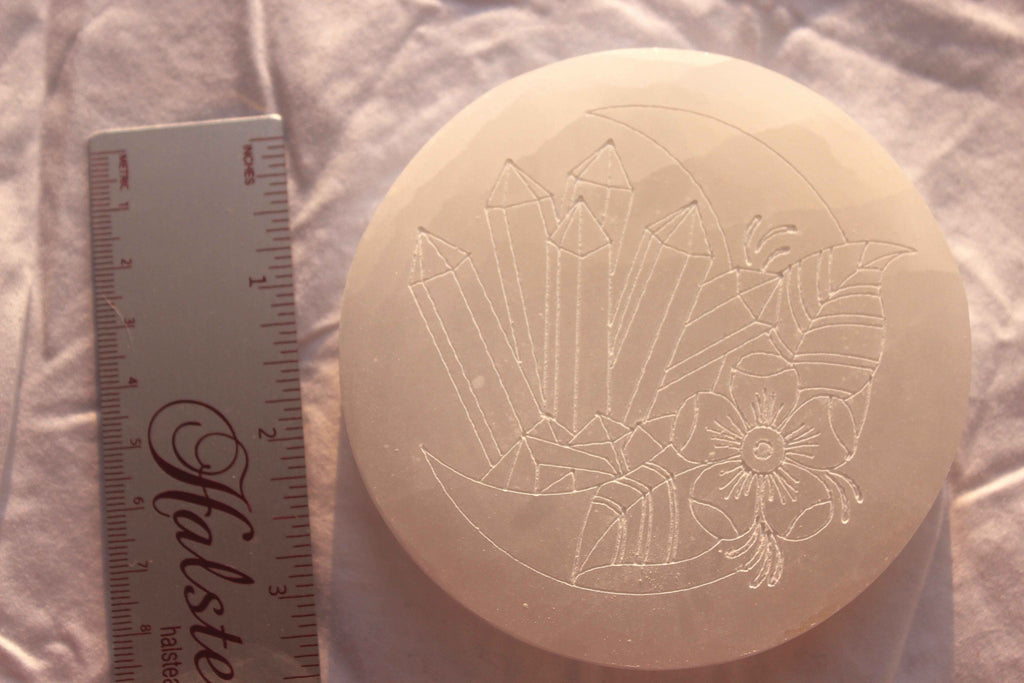 Selenite Crystal Crescent Moon Plate – Crystal Charging & Cleansing Altar Disc